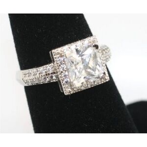Elegant Cubic Zirconia Square-Cut Ring in a Halo Setting